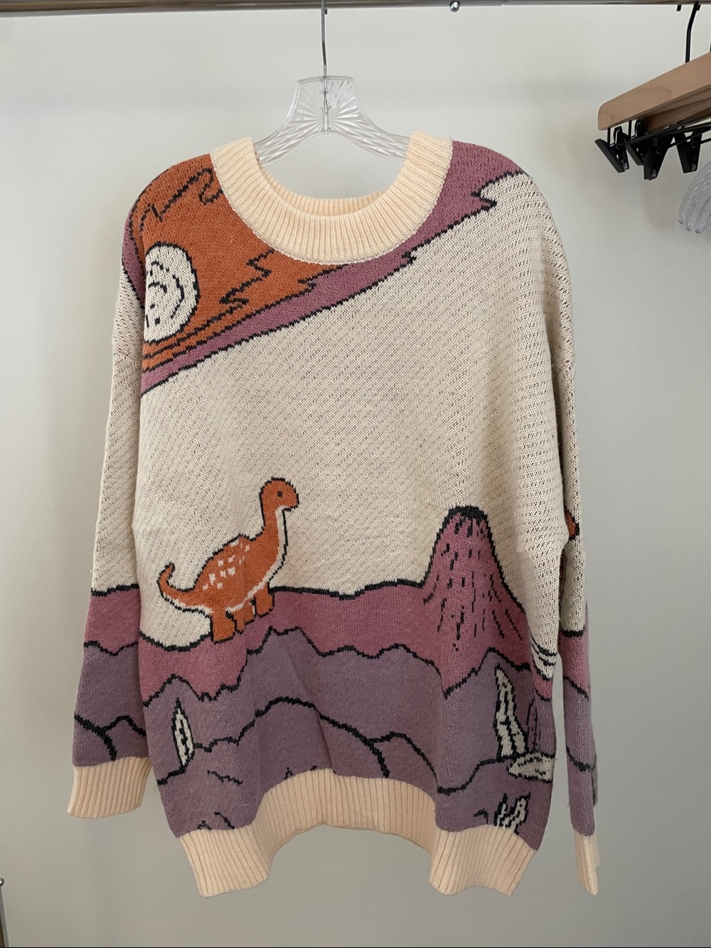 Aelfric Eden Oversized Cream and Mauve Dinosaur Graphic Knit Sweater